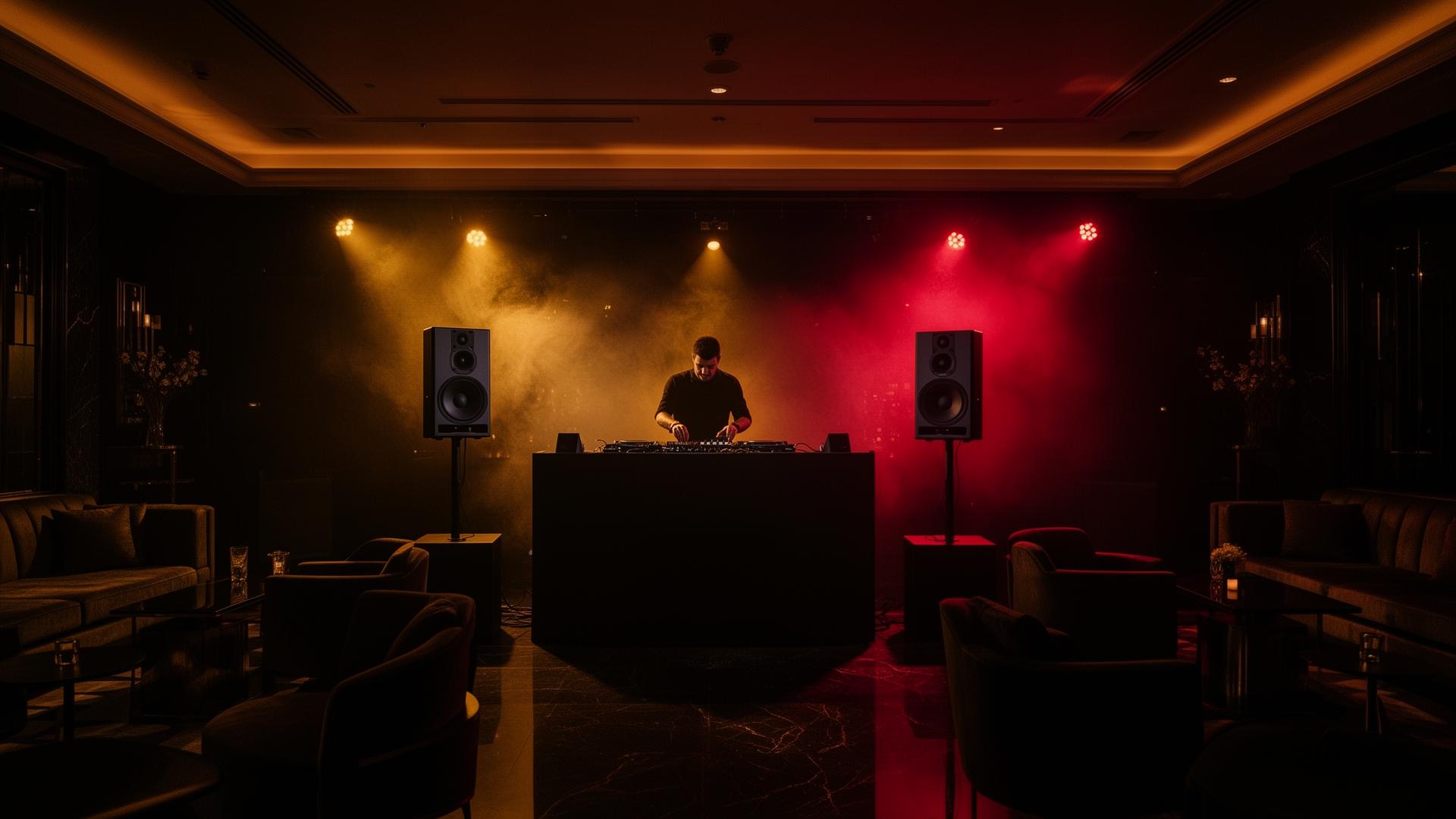 Indoor club lounge DJ setup